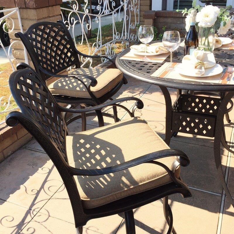 Wachtel Round 4 - Person 48'' Long Aluminum Bar Height Dining Set with Cushions