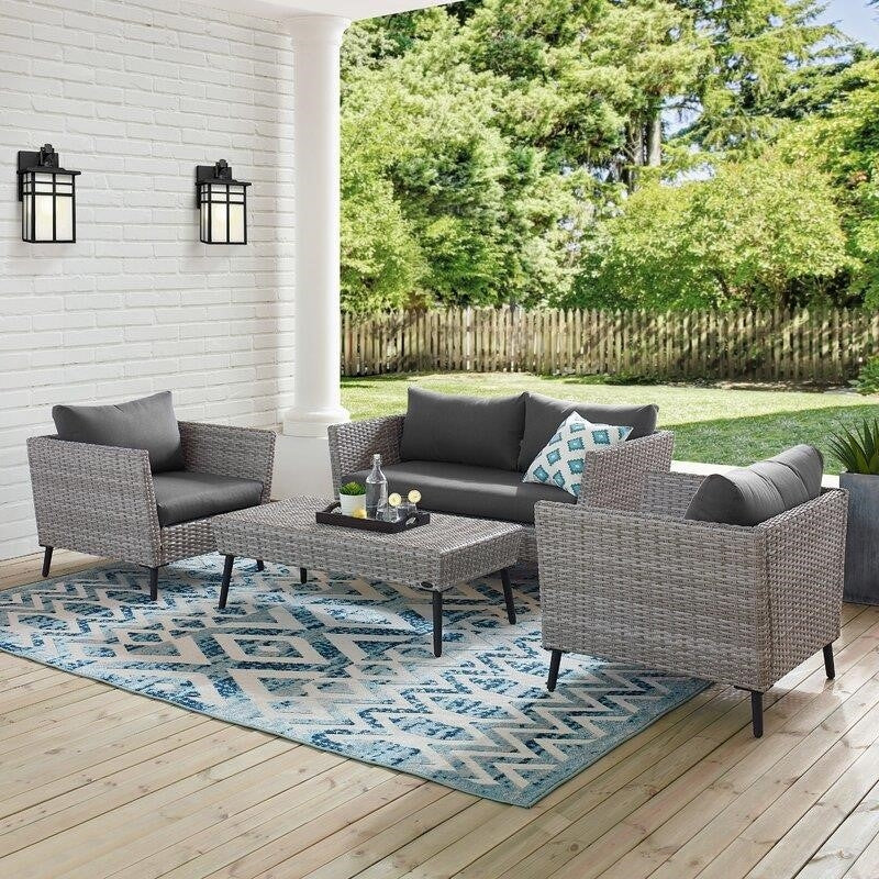Nico Wicker/Rattan 4 - Person Seating Group with Cushions