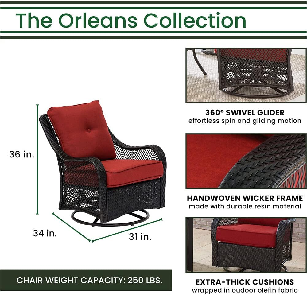 Orleans 5-Piece Steel Patio Fire Pit Conversation Set with Navy Blue Cushions, Swivel Gliders and Square Fire Pit Table