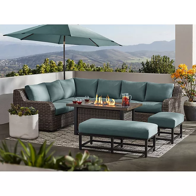 Athena 7-Piece Sectional with Firepit(FREE 120'' Cantilever Umbrella)