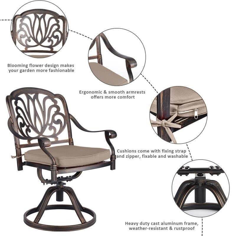 5 Piece Outdoor Dining Patio Set All-Weather Cast Square 4 - Person 35.4" Dining Set