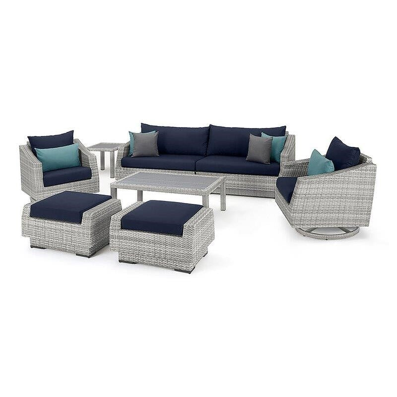 Johana Wicker/Rattan 6 - Person Seating Group with Cushions
