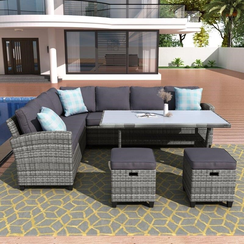 Burgas Wicker/Rattan 7 - Person Seating Group with Cushions