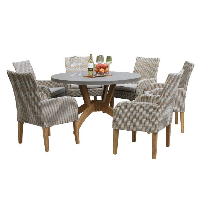 Carter Round 6 - Person 52'' Long Teak Dining Set with Cushions