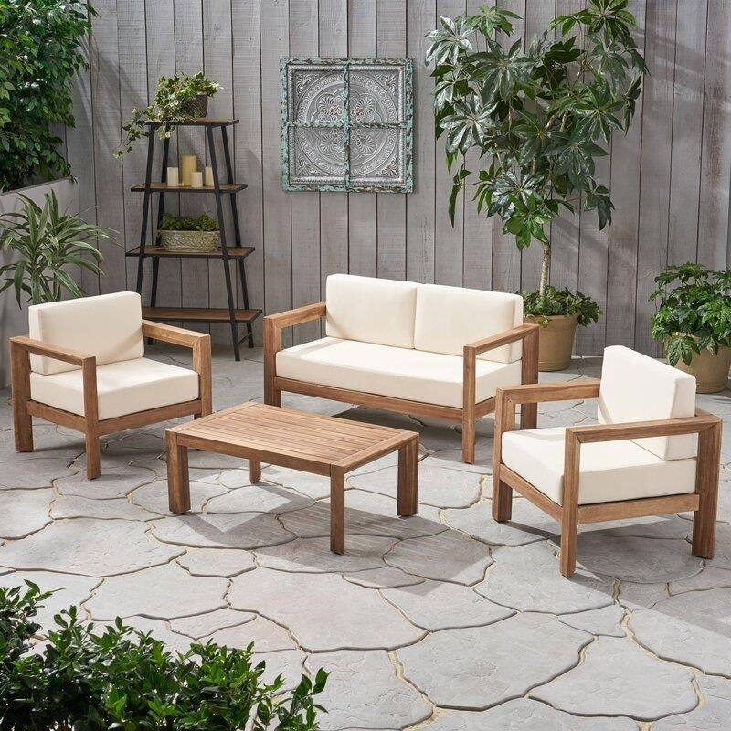 Mabie Solid Wood 4 - Person Seating Group with Cushions