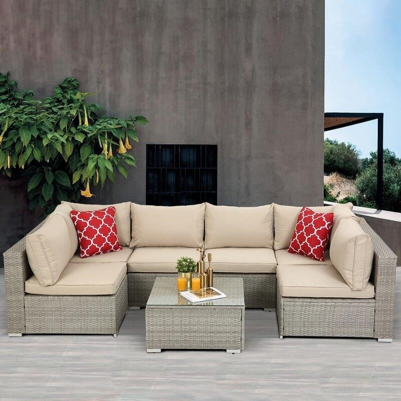 Polla Wicker/Rattan 4 - Person Seating Group with Cushions