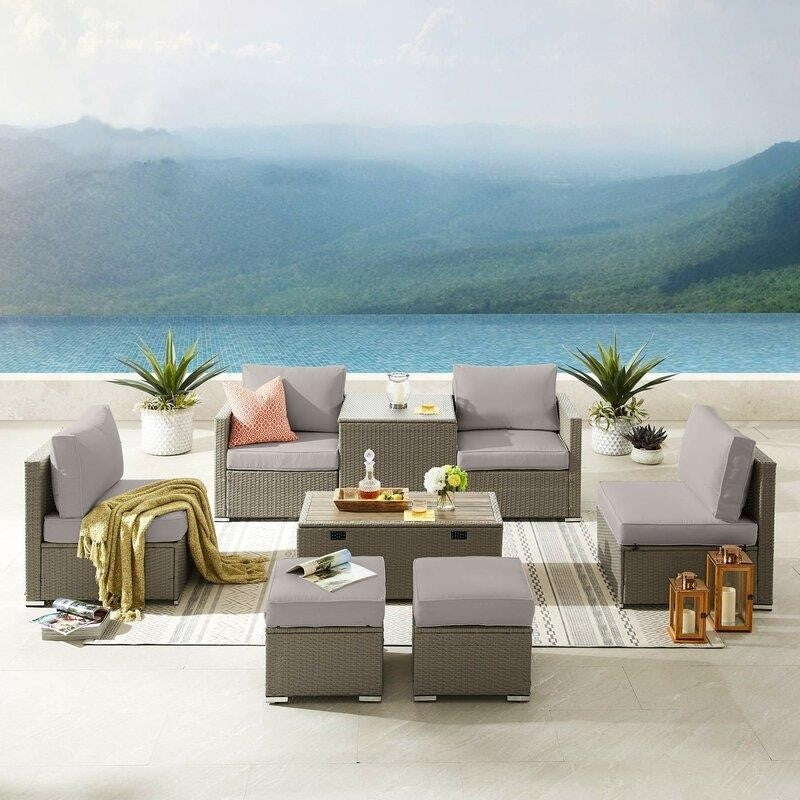 Aaleena Wicker/Rattan 6 - Person Seating Group with Cushions