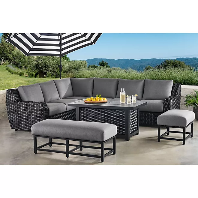 Athena 7-Piece Sectional with Firepit(FREE 120'' Cantilever Umbrella)