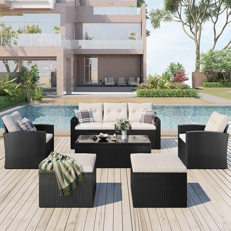 Jakye Wicker/Rattan 7 - Person Seating Group with Cushions