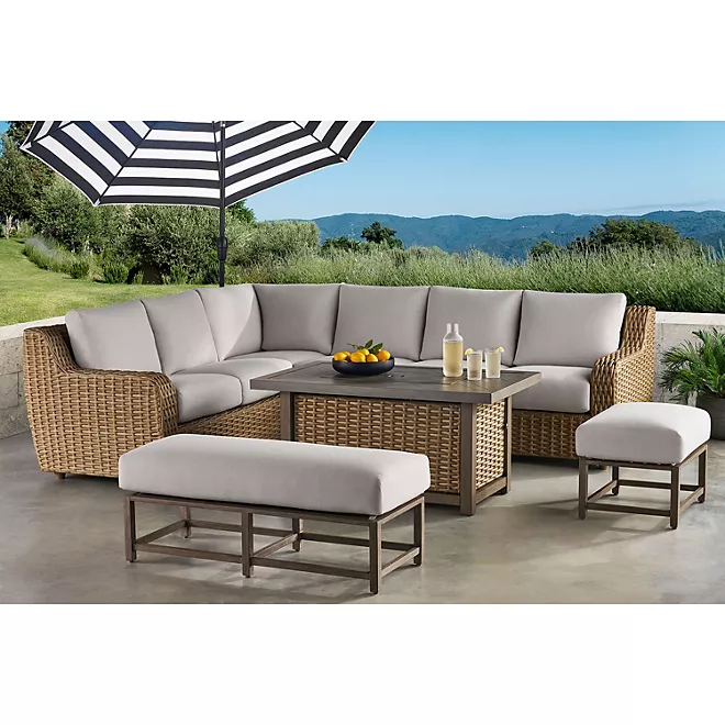 Athena 7-Piece Sectional with Firepit(FREE 120'' Cantilever Umbrella)