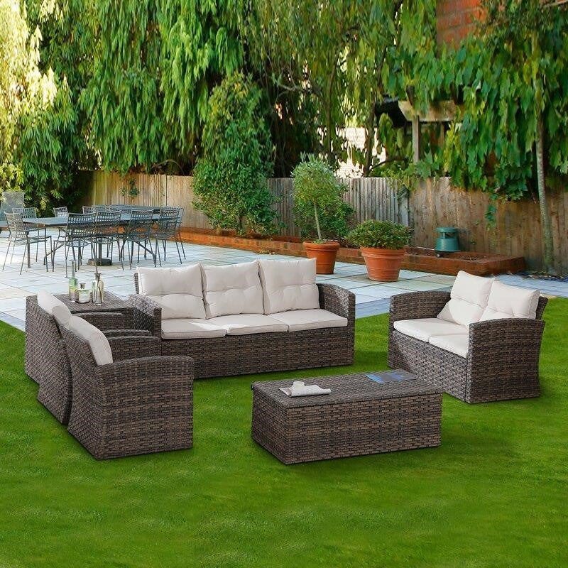 Fordville Wicker/Rattan 7 - Person Seating Group with Cushions