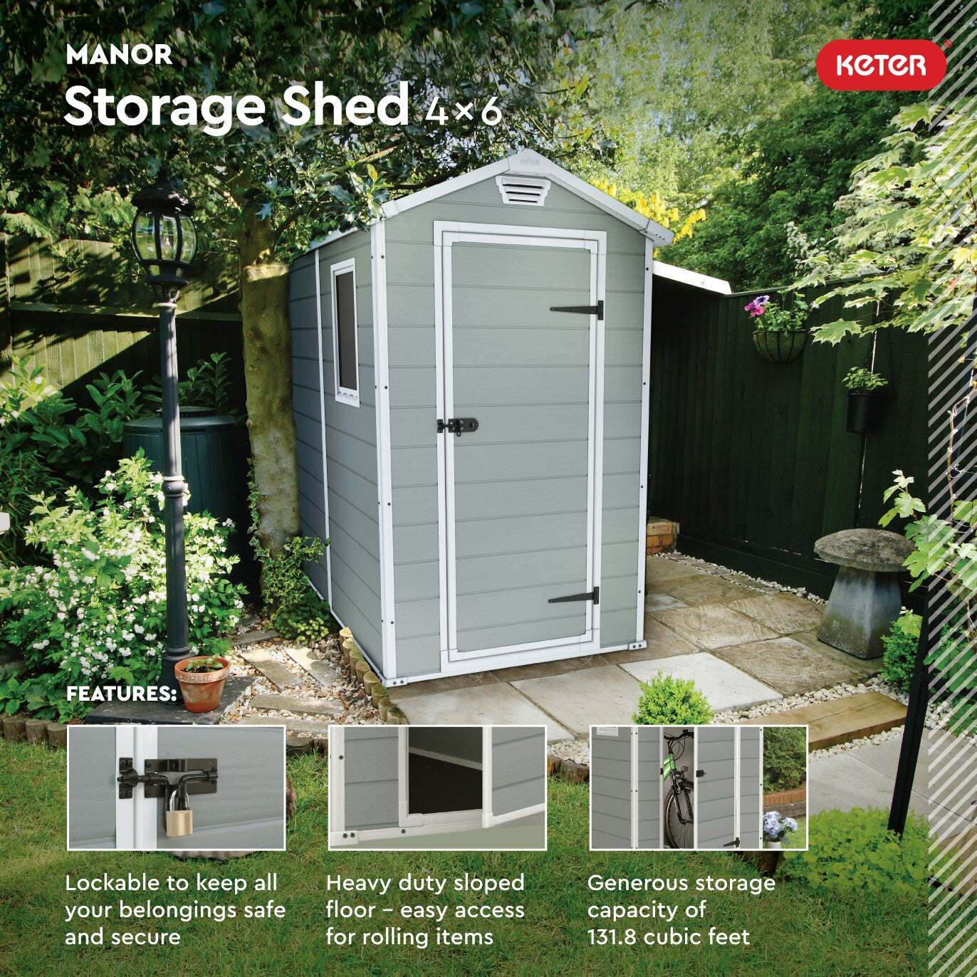 Manor 4 ft. W x 6 ft. D Plastic Vertical Storage Shed