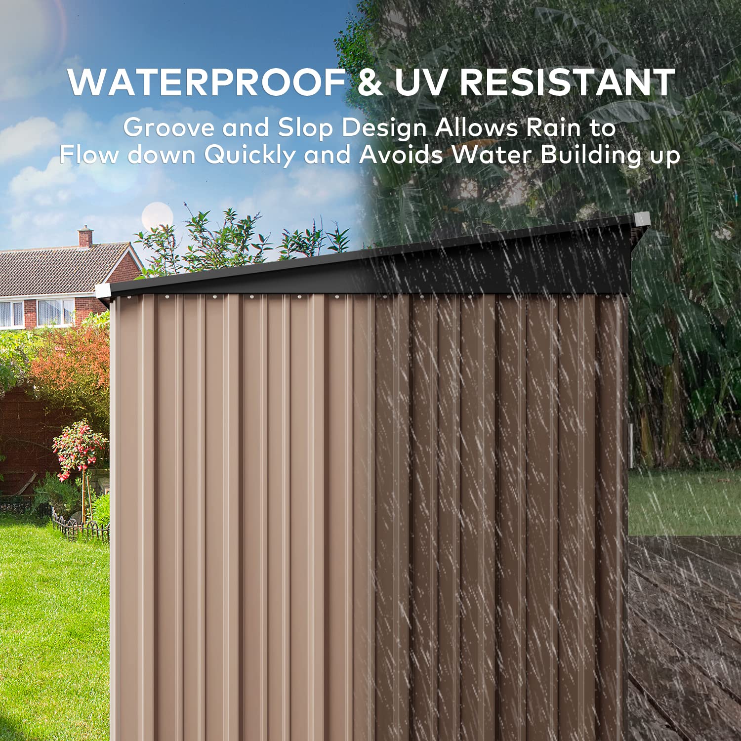 6' x 4' Outdoor Storage Shed, Metal Garden Tool Storage Shed with Double Lockable Doors, Brown