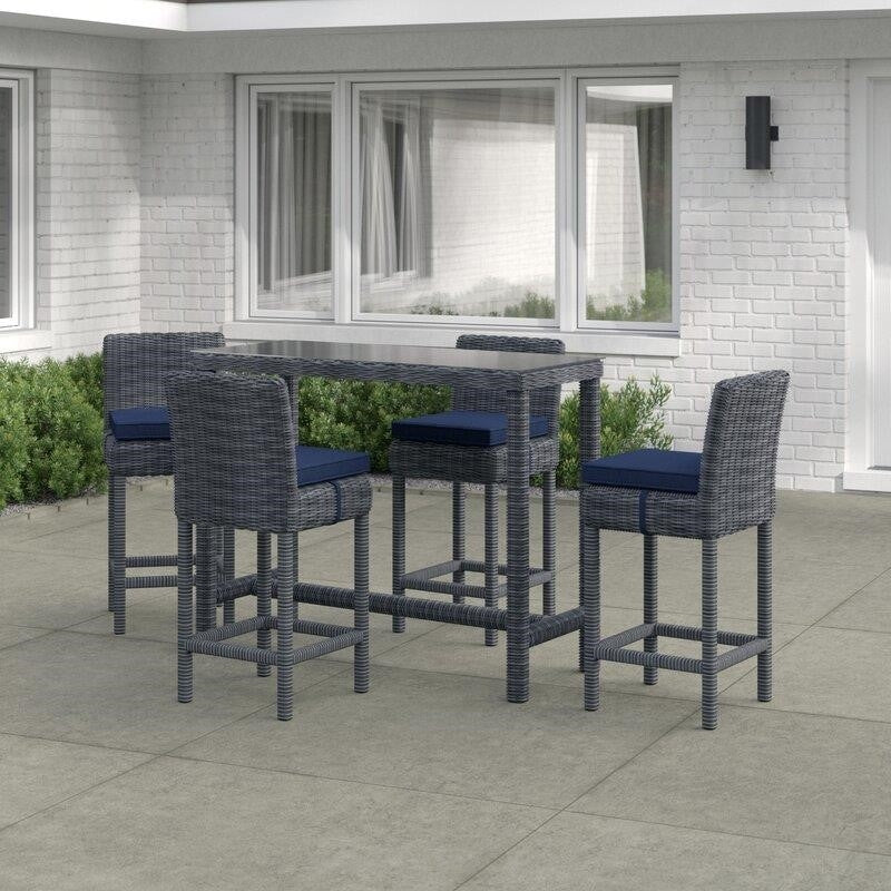 Keiran Rectangular 4 - Person 52'' Long Bar Height Dining Set with Cushions