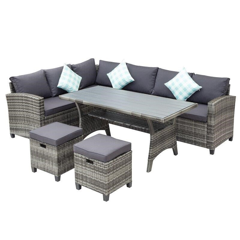 Burgas Wicker/Rattan 7 - Person Seating Group with Cushions