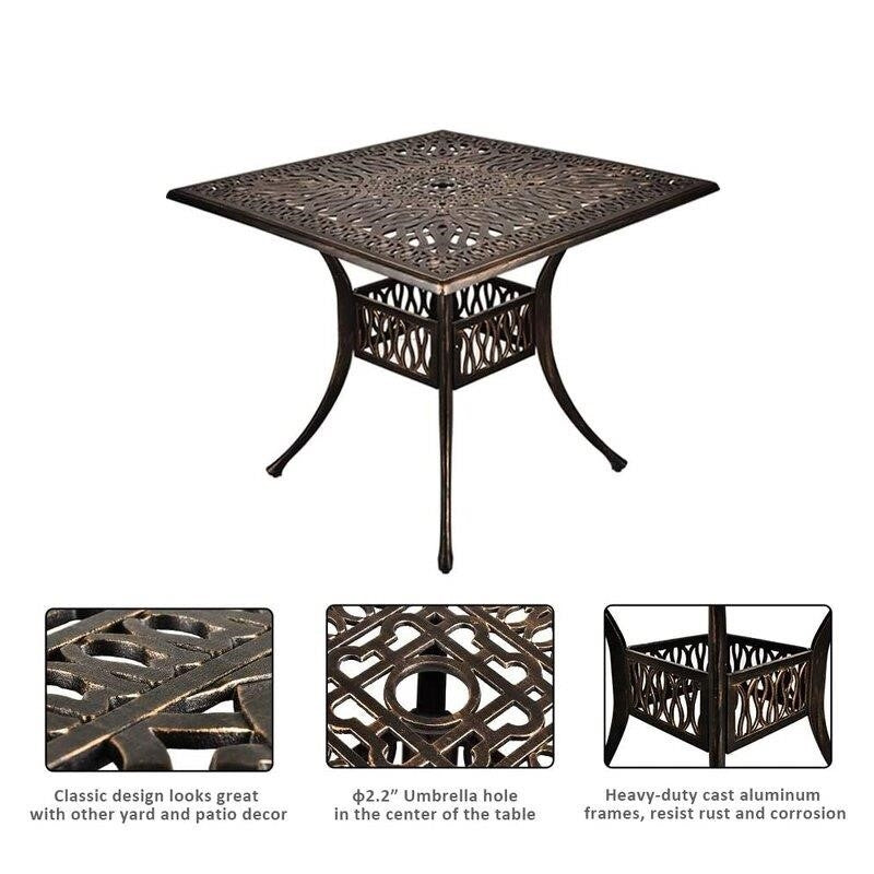 5 Piece Outdoor Dining Patio Set All-Weather Cast Square 4 - Person 35.4" Dining Set