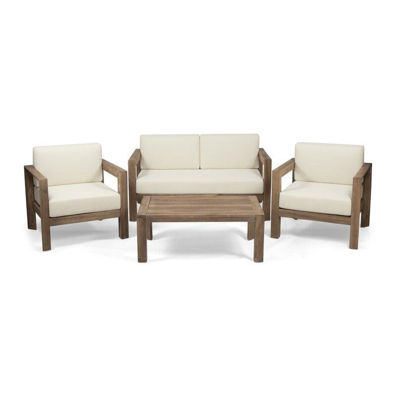Mabie Solid Wood 4 - Person Seating Group with Cushions