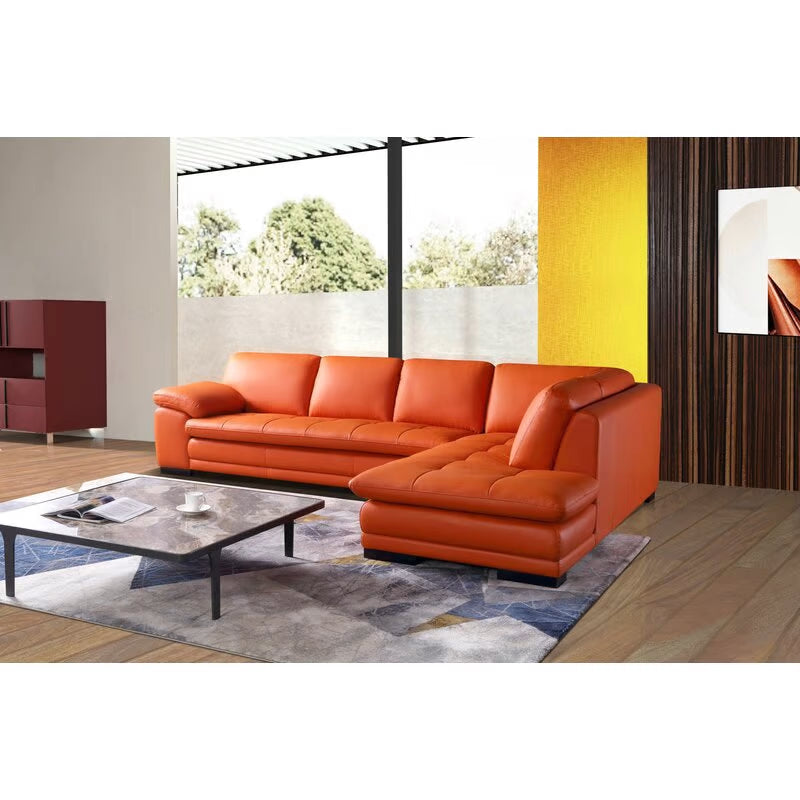 124" Wide Leather Match Sofa & Chaise