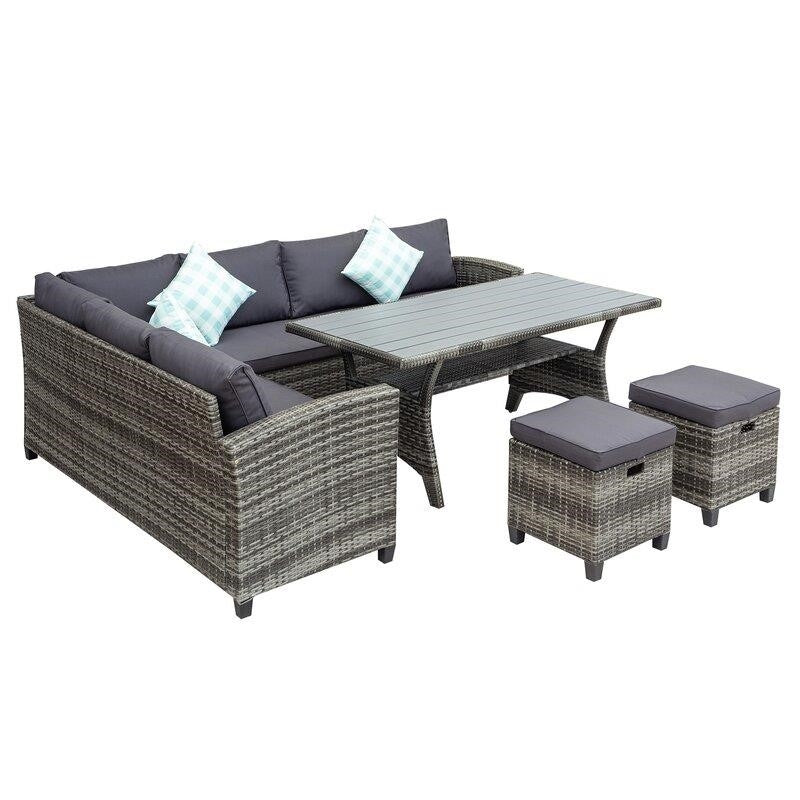 Burgas Wicker/Rattan 7 - Person Seating Group with Cushions