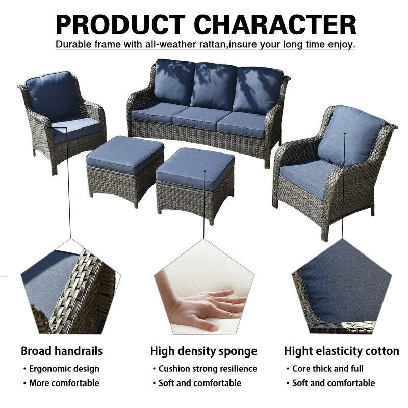 Latimer Wicker/Rattan 5 - Person Seating Group with Cushions