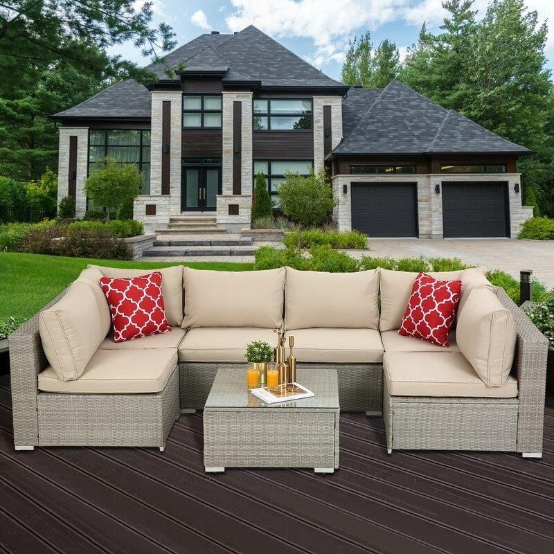 Polla Wicker/Rattan 4 - Person Seating Group with Cushions
