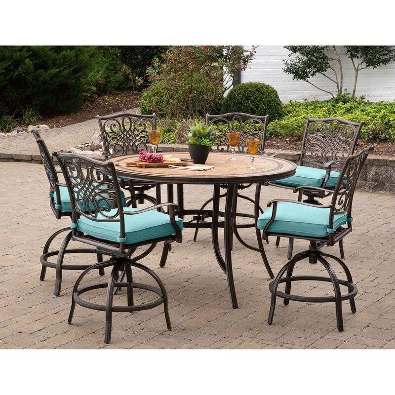 Bucci Round 6 - Person 56'' Long Aluminum Bar Height Dining Set with Cushions