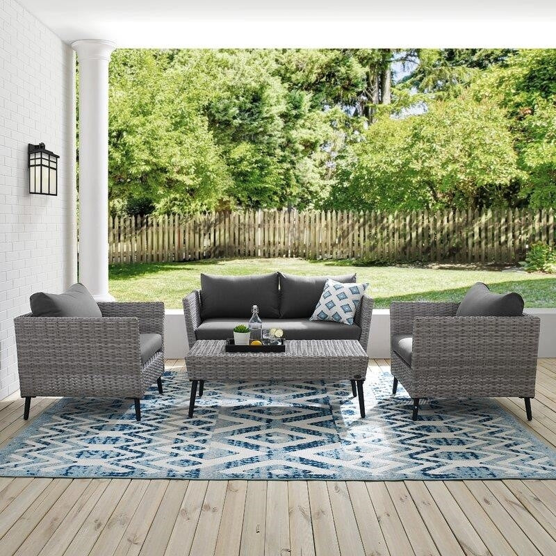 Nico Wicker/Rattan 4 - Person Seating Group with Cushions